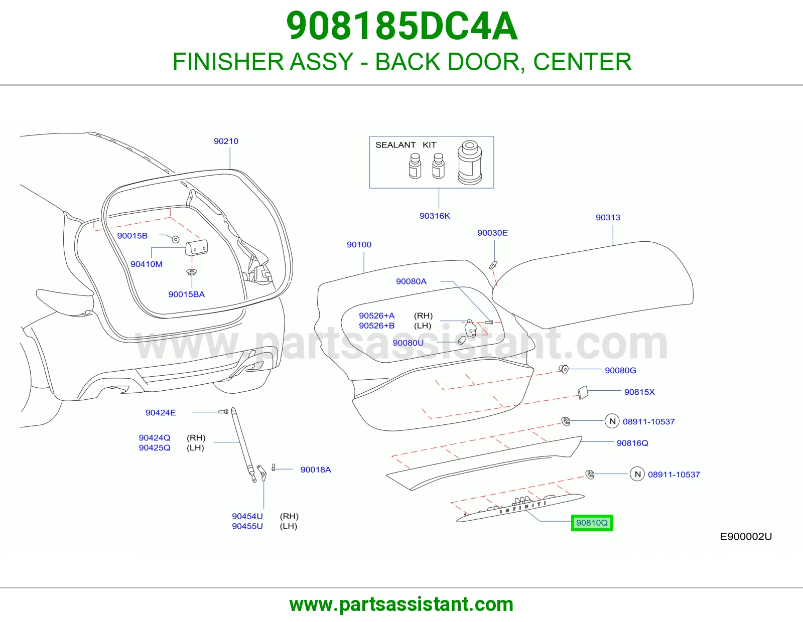 FINISHER ASSY - BACK DOOR, CENTER 908185DC4A