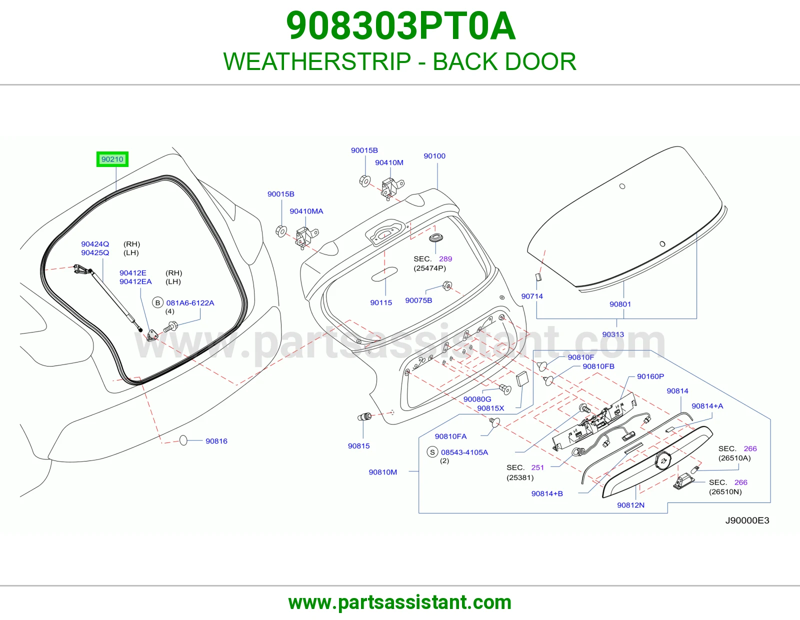 WEATHERSTRIP - BACK DOOR 908303PT0A