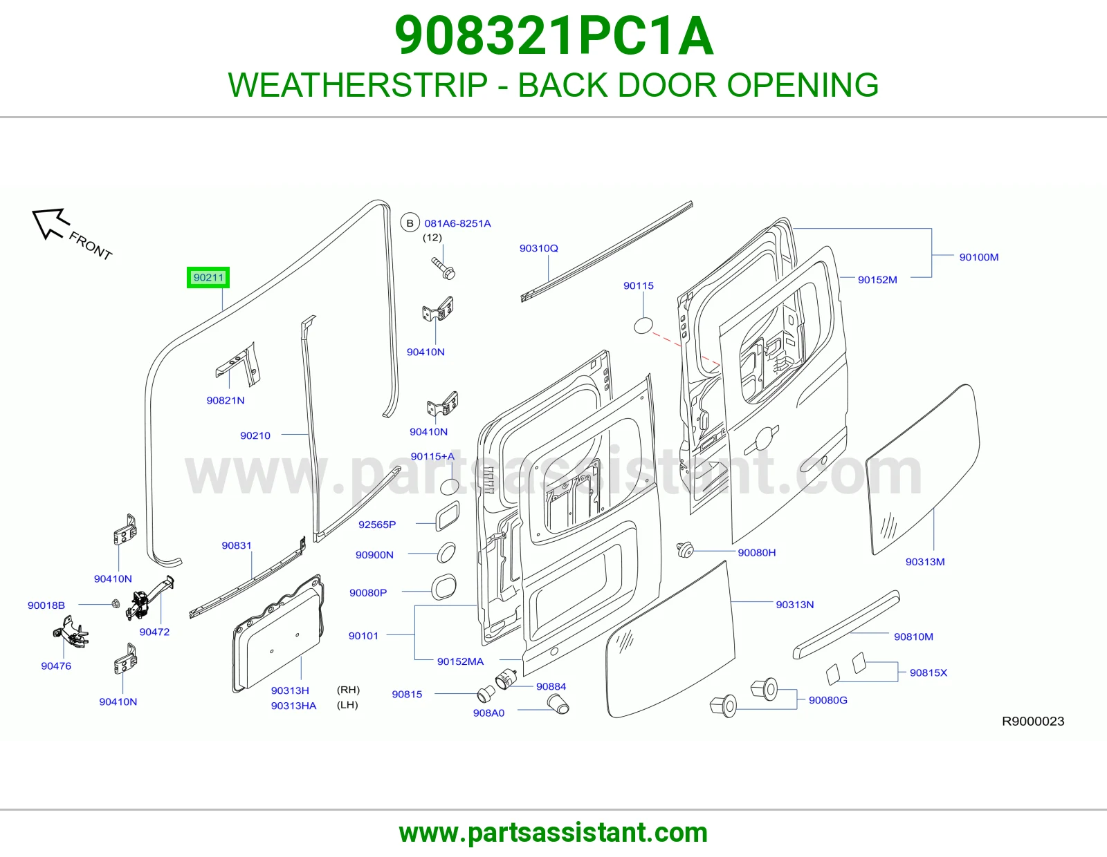 WEATHERSTRIP - BACK DOOR OPENING 908321PC1A