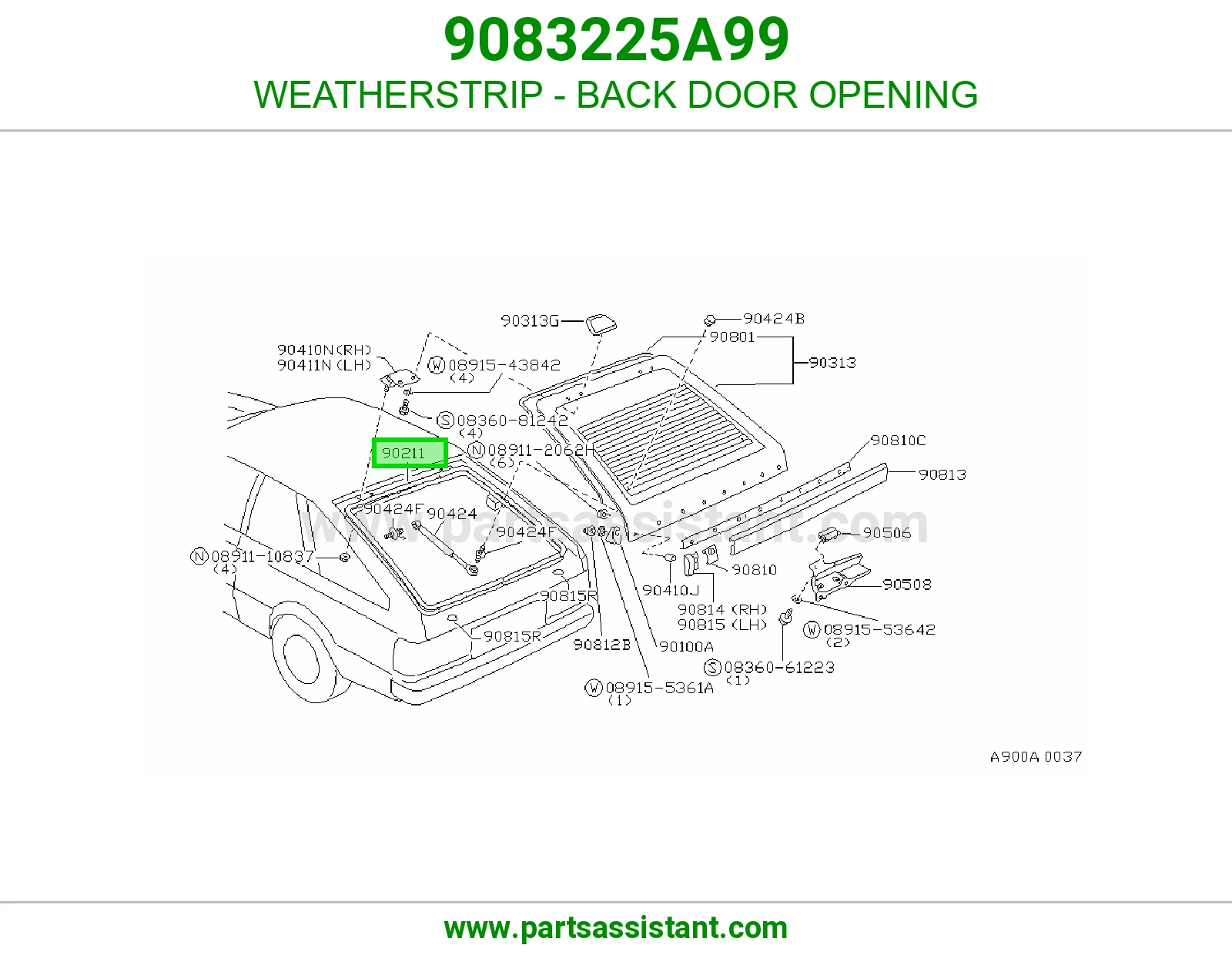 WEATHERSTRIP - BACK DOOR OPENING 9083225A99