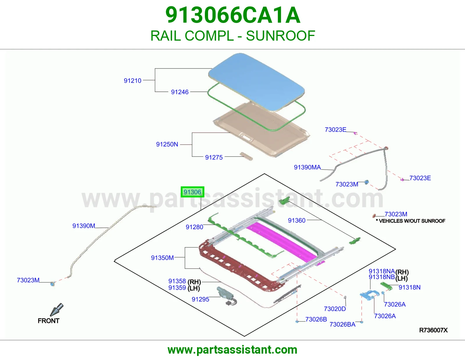سكة فتحة سقف كاملة 913066CA1A
