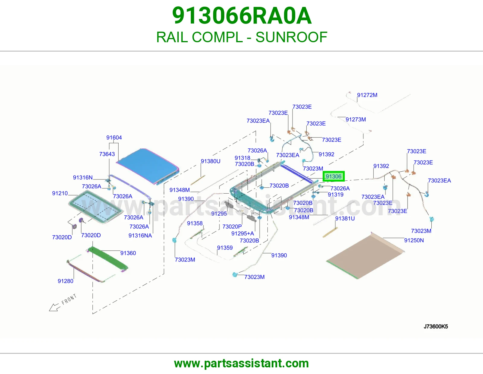 سكة فتحة سقف كاملة 913066RA0A