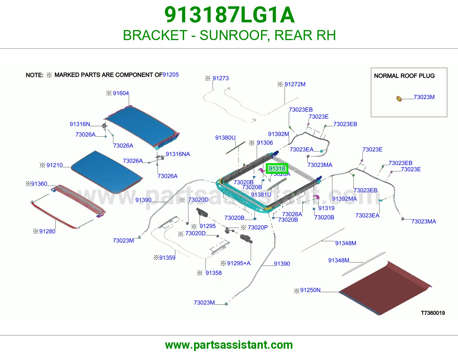 قاعدة فتحة سقف خلفي يمين 913187LG1A