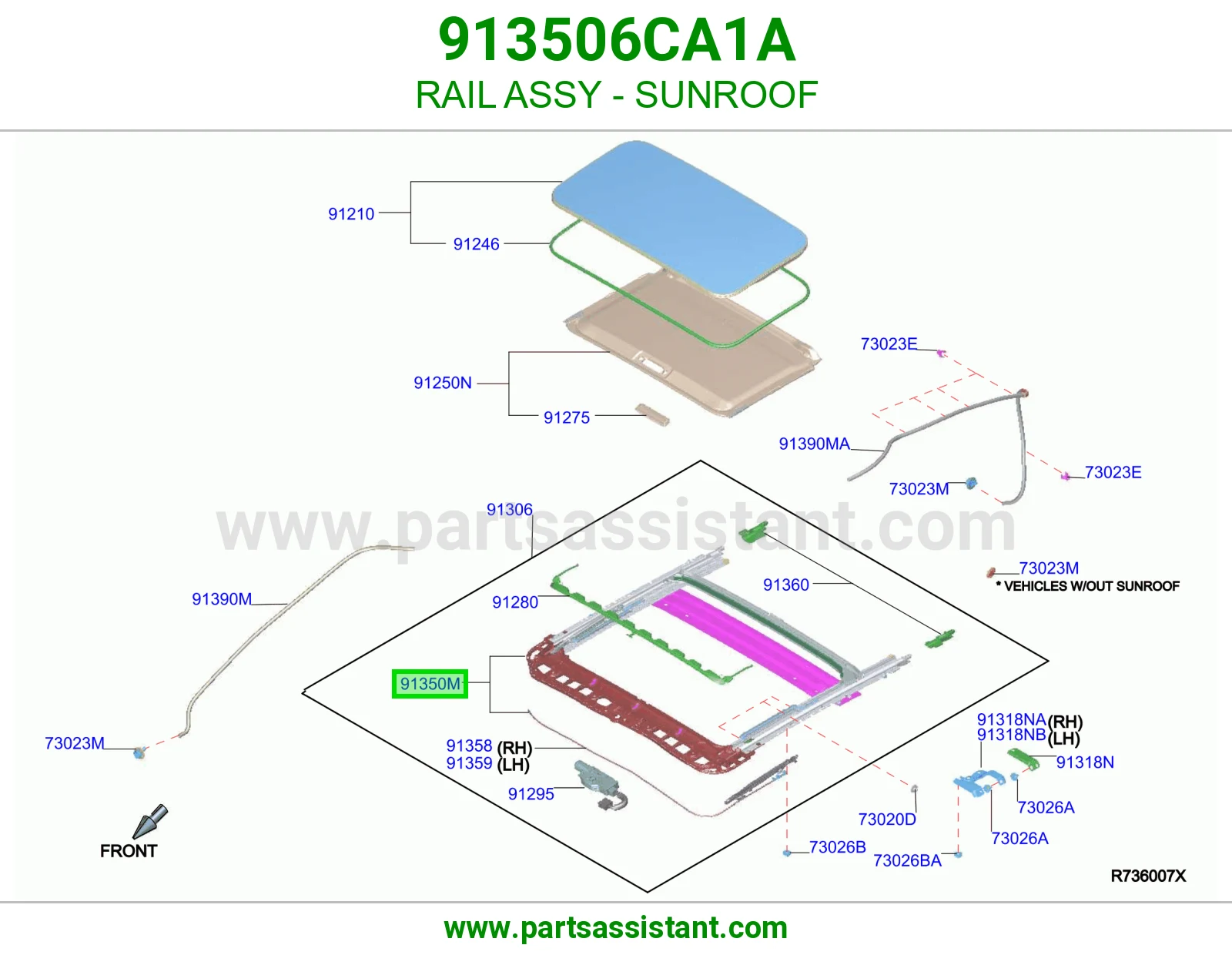 سكة فتحة سقف كاملة 913506CA1A