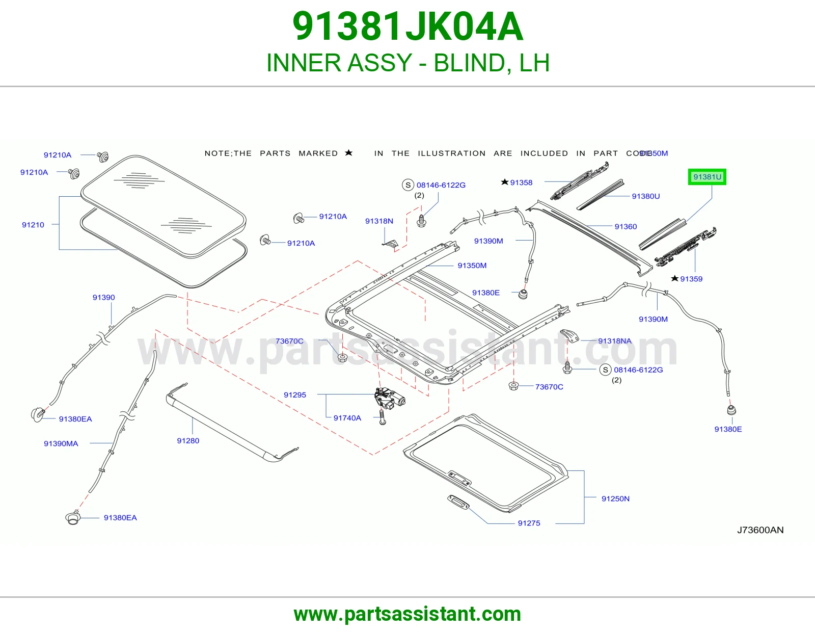 INNER ASSY - BLIND, LH 91381JK04A