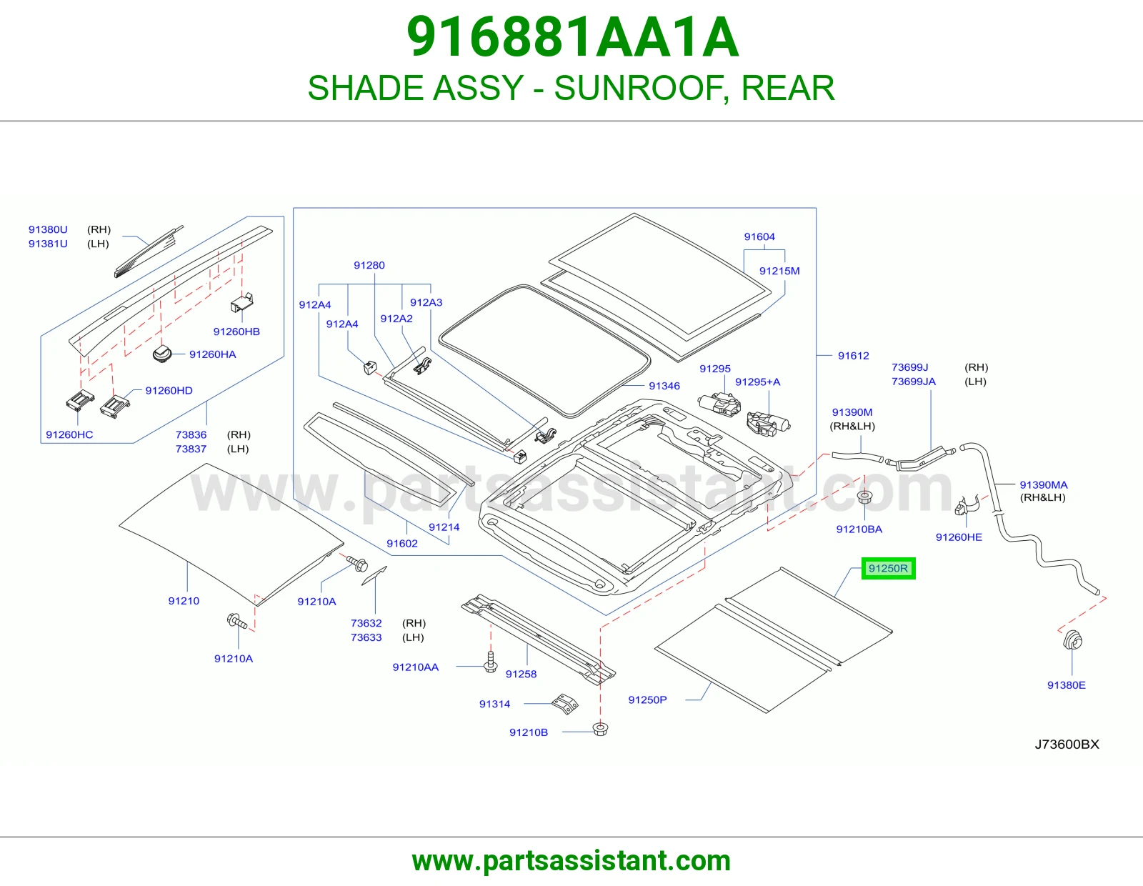 SHADE ASSY - SUNROOF, REAR 916881AA1A