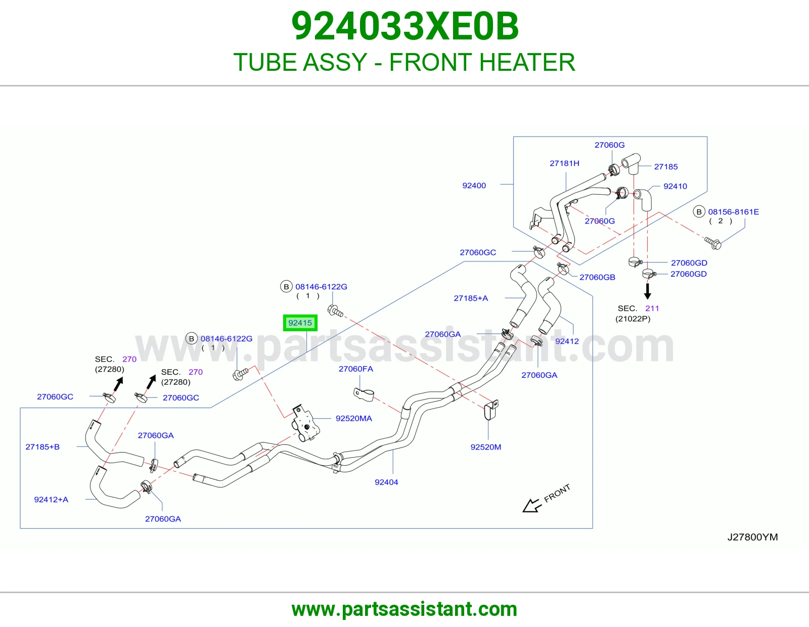 TUBE ASSY - FRONT HEATER 924033XE0B