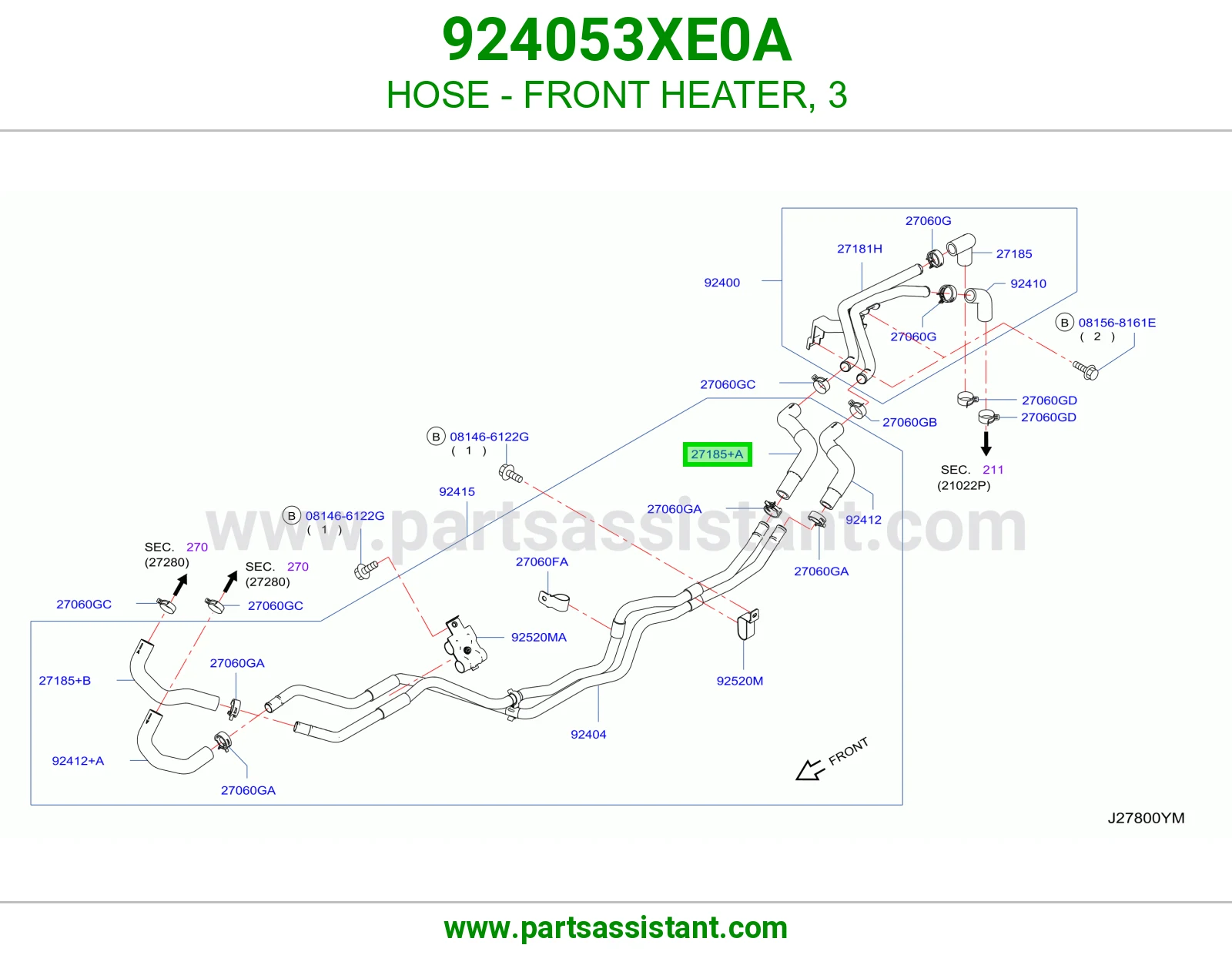 HOSE - FRONT HEATER, 3 924053XE0A