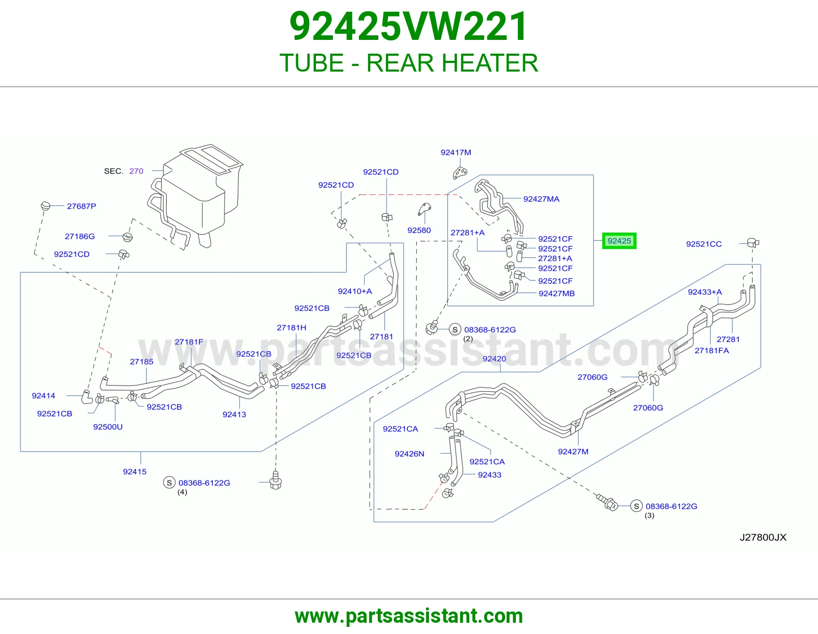 TUBE - REAR HEATER 92425VW221