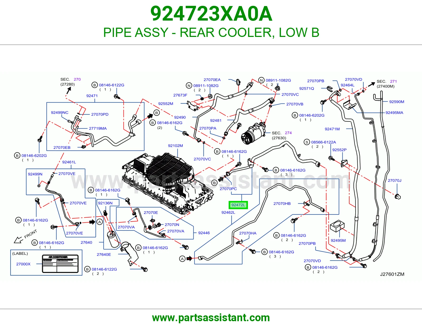 ماسورة مكيف خلفي ضغط واطي (B) كاملة 924723XA0A