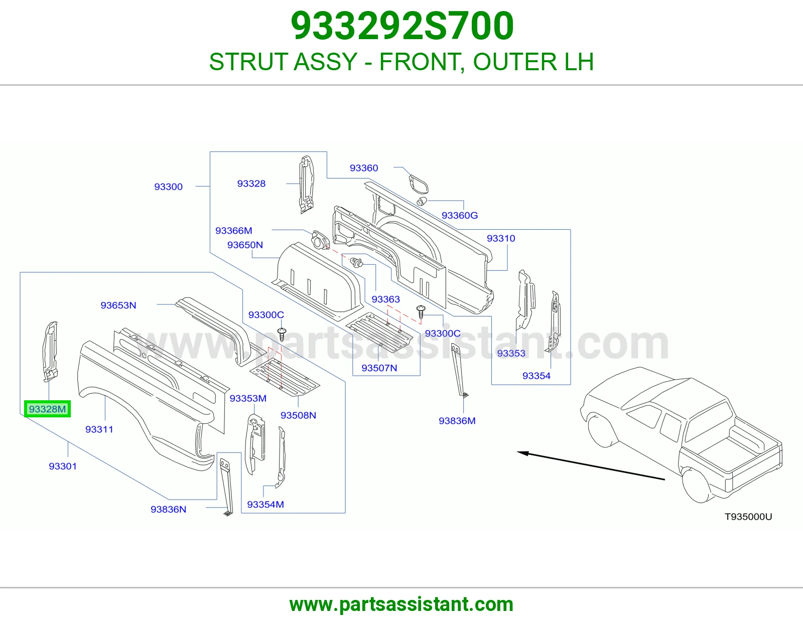 STRUT ASSY - FRONT, OUTER LH 933292S700