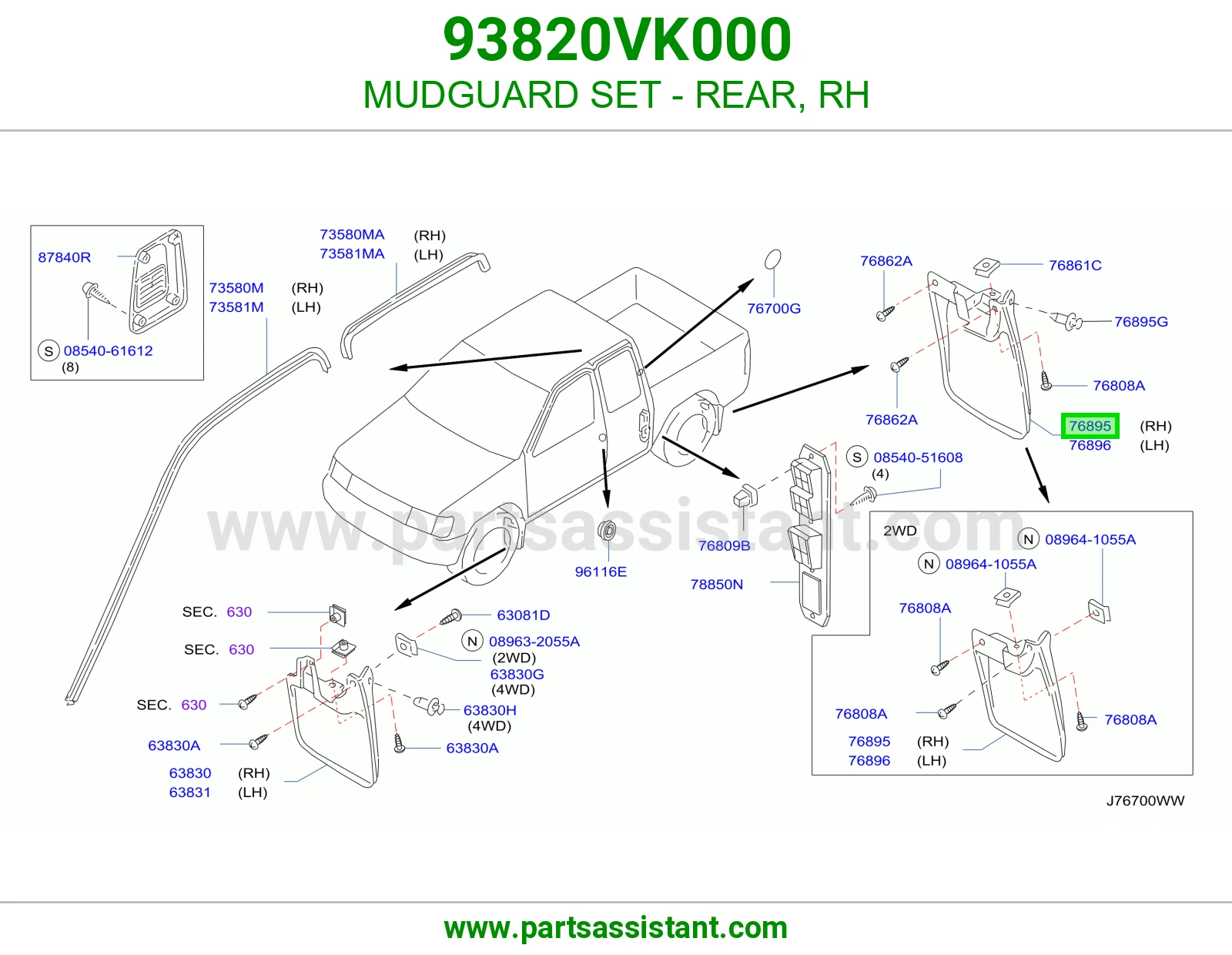 MUDGUARD SET - REAR, RH 93820VK000