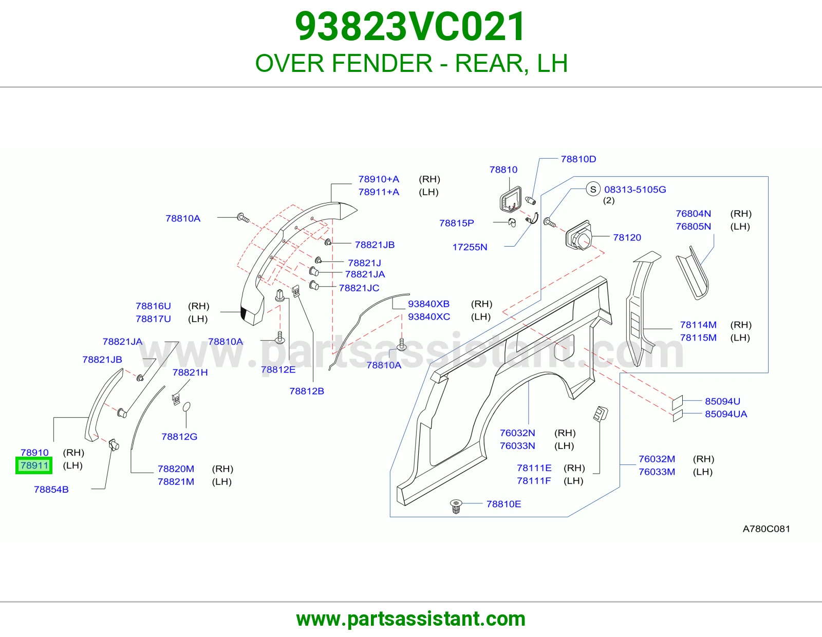 OVER FENDER - REAR, LH 93823VC021