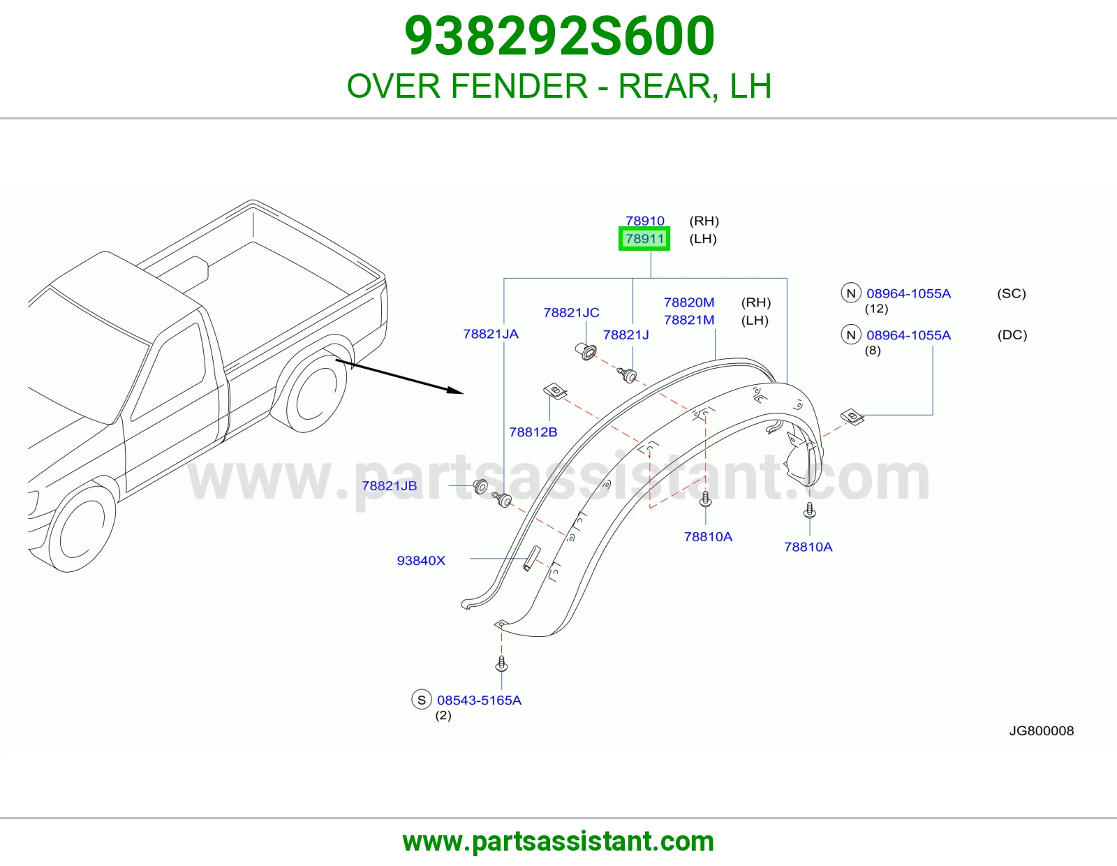 OVER FENDER - REAR, LH 938292S600