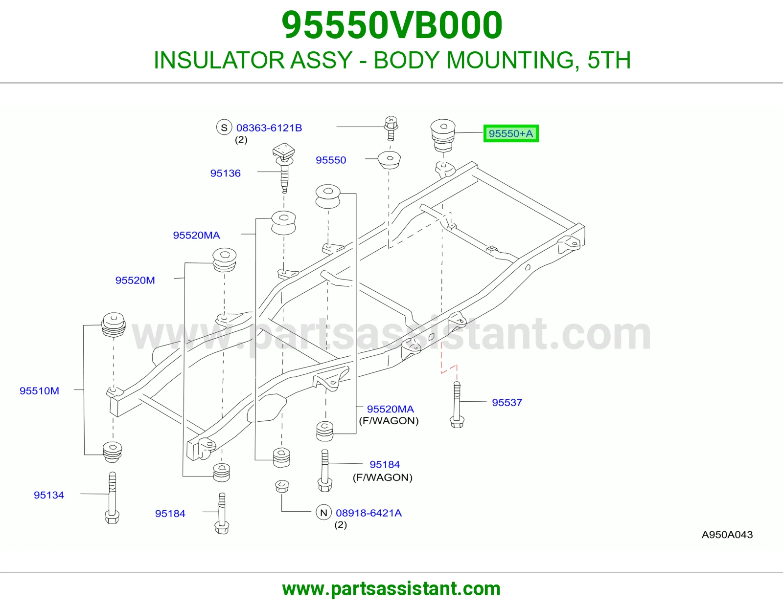 INSULATOR ASSY - BODY MOUNTING, 5TH 95550VB000