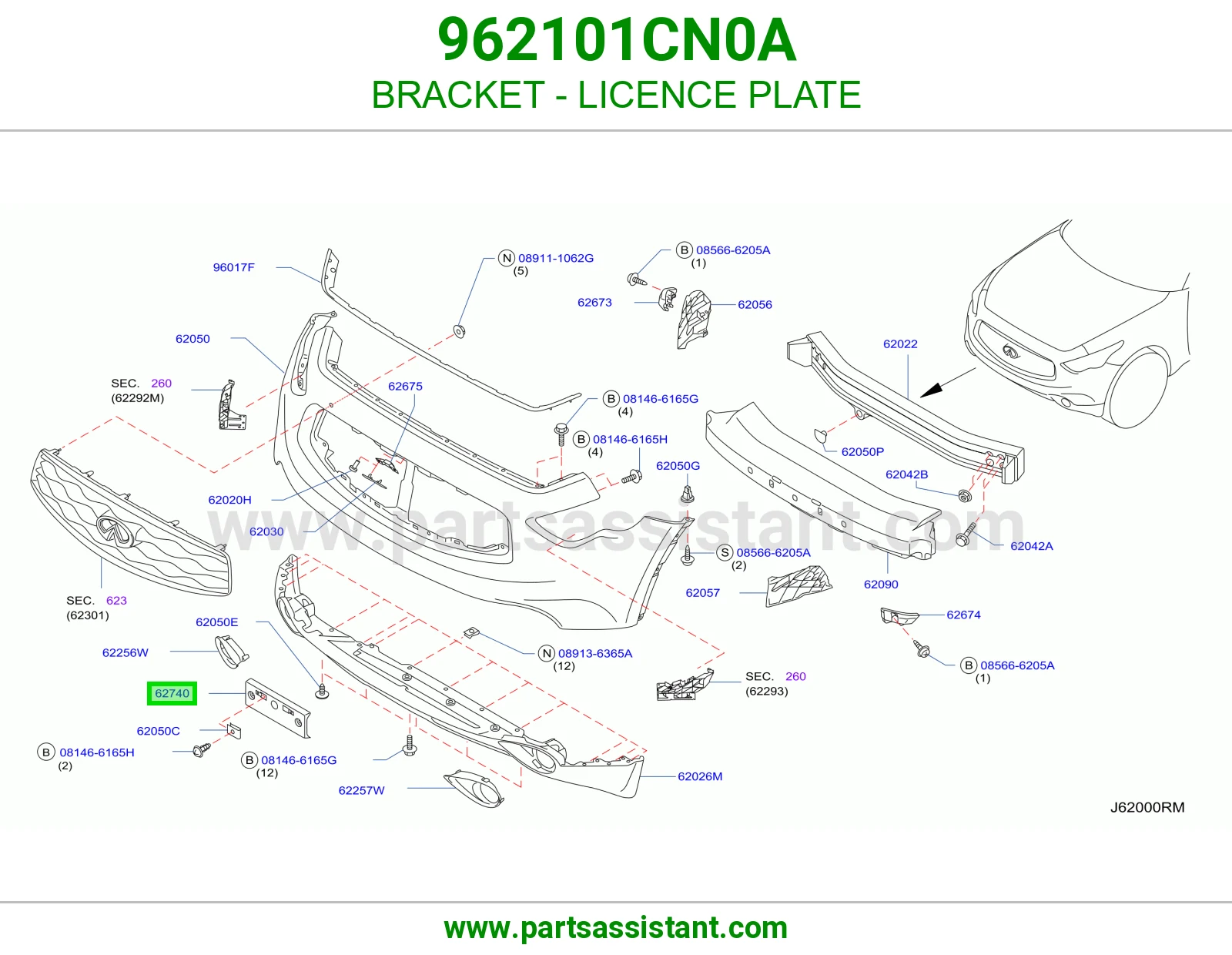 BRACKET - LICENCE PLATE 962101CN0A