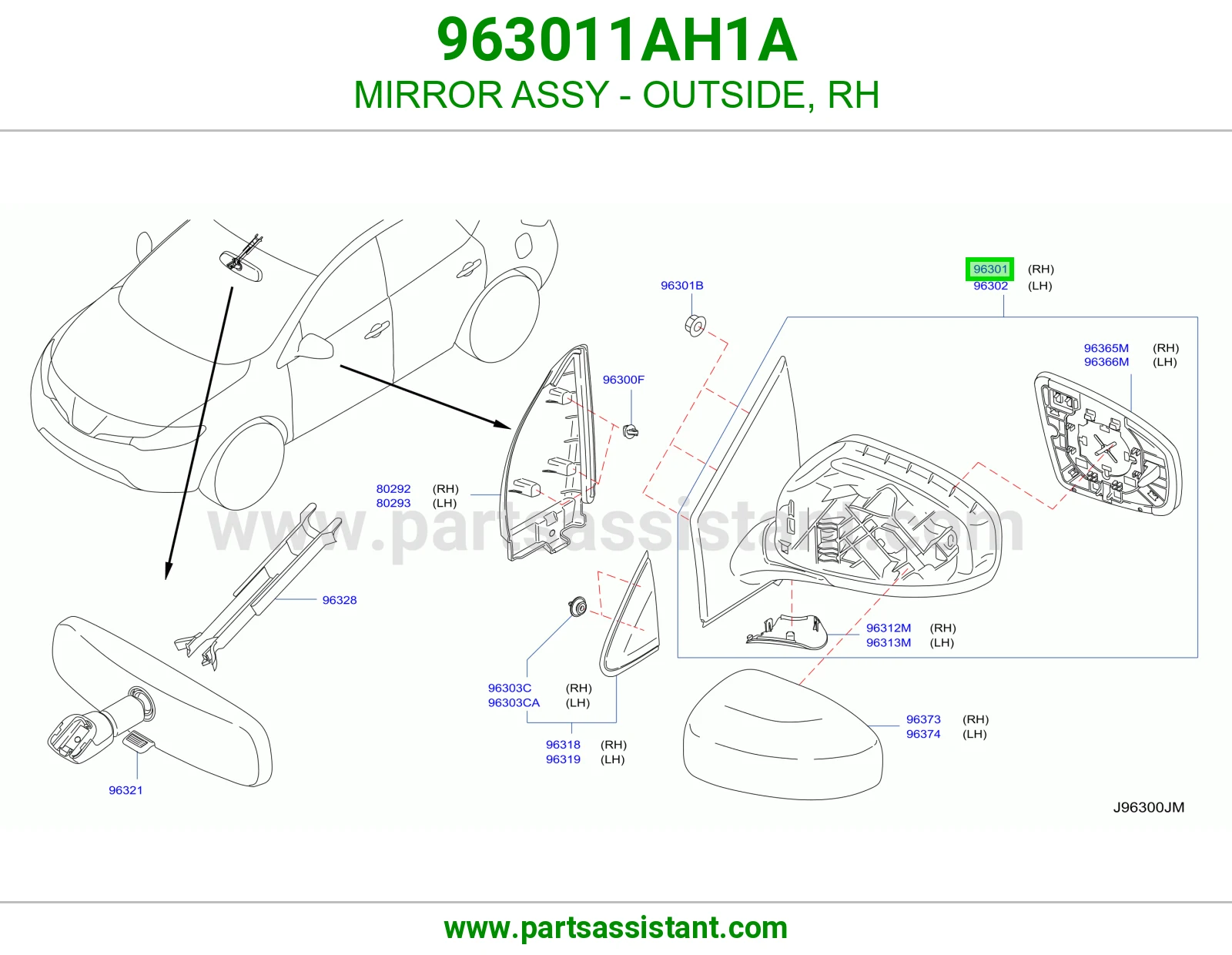 MIRROR ASSY - OUTSIDE, RH 963011AH1A
