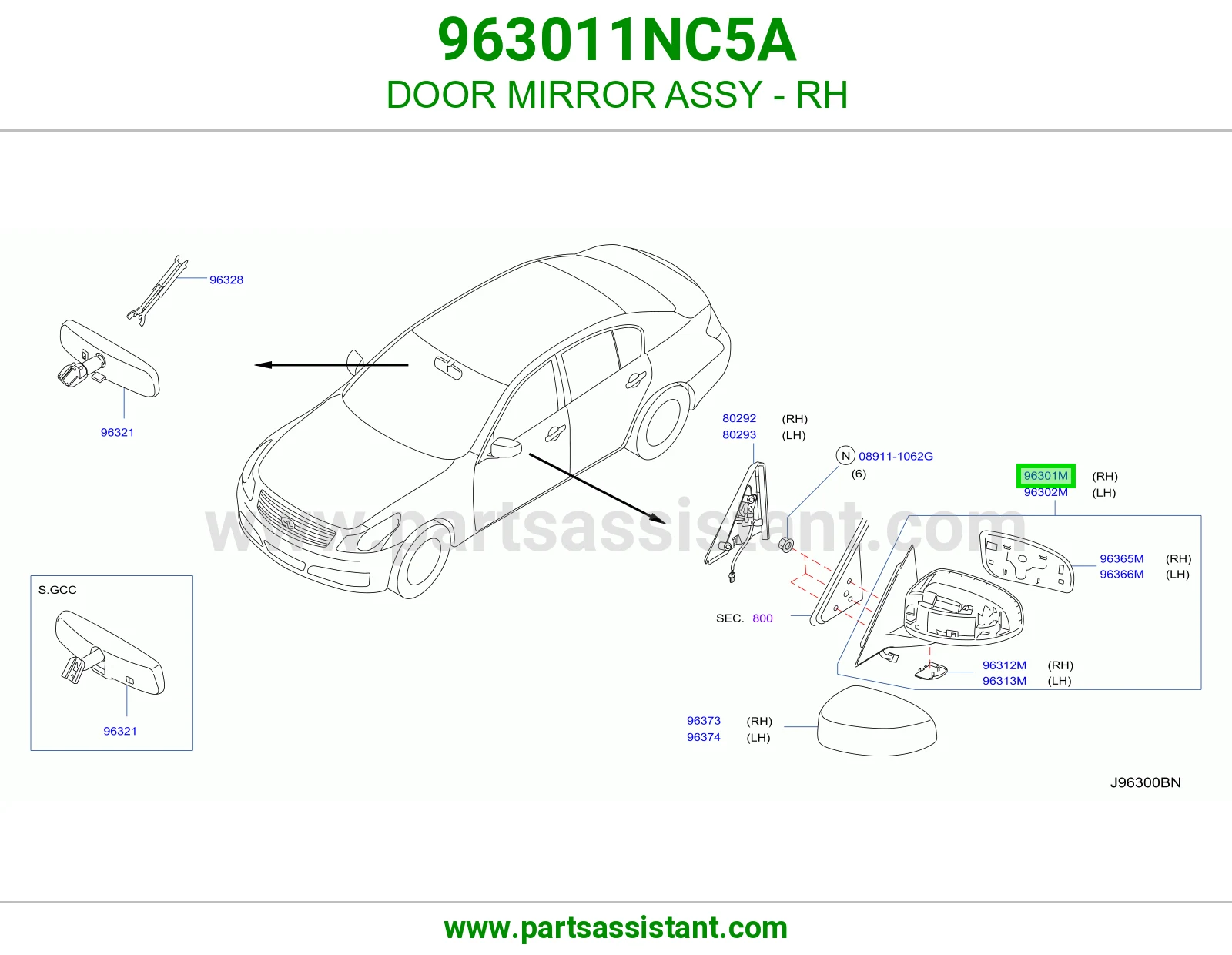 مرايه جانبيه امامي يمين 963011NC5A