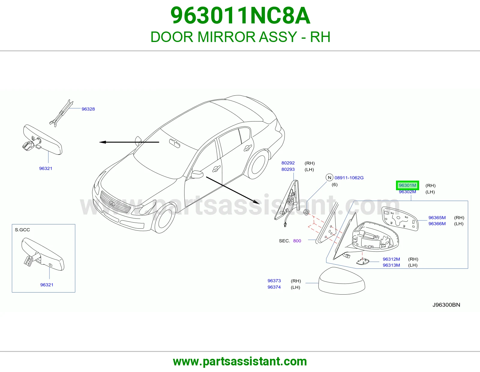 مرايه جانبيه امامي يمين 963011NC8A