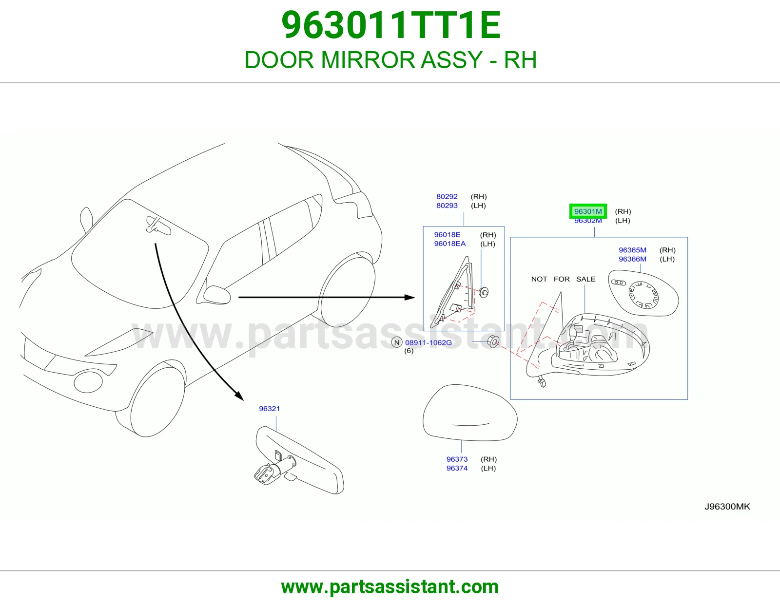 DOOR MIRROR ASSY - RH 963011TT1E