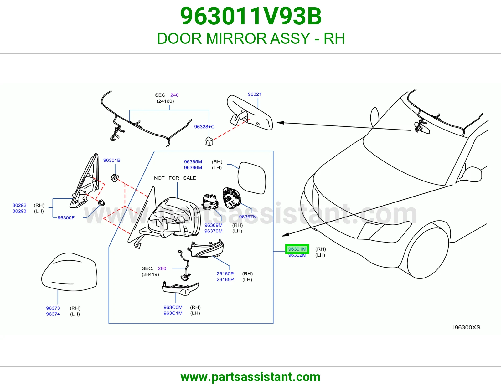 DOOR MIRROR ASSY - RH 963011V93B