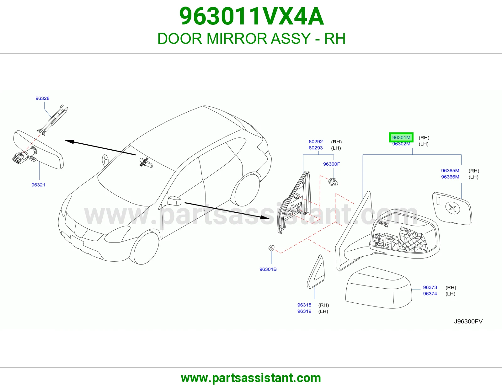 مرايه جانبيه امامي يمين 963011VX4A