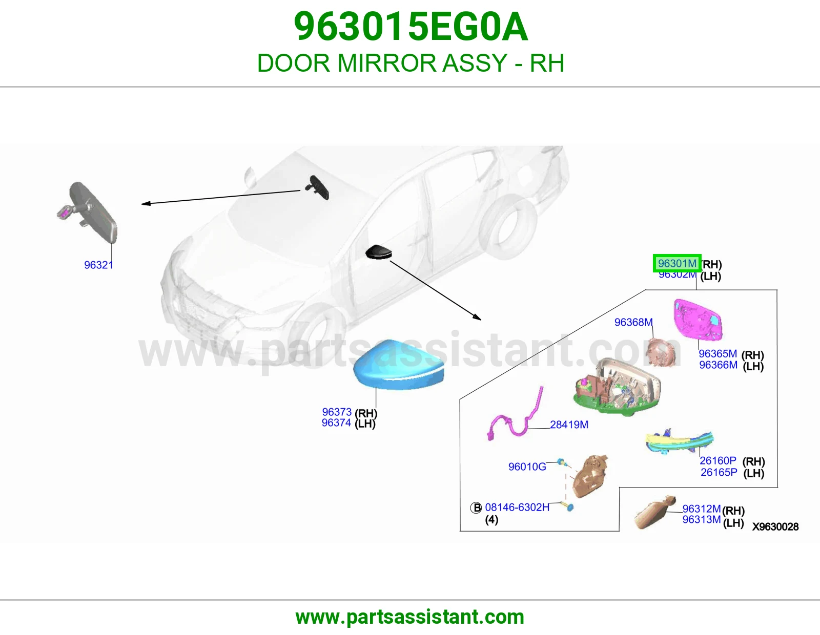 مرايه جانبيه امامي يمين 963015EG0A