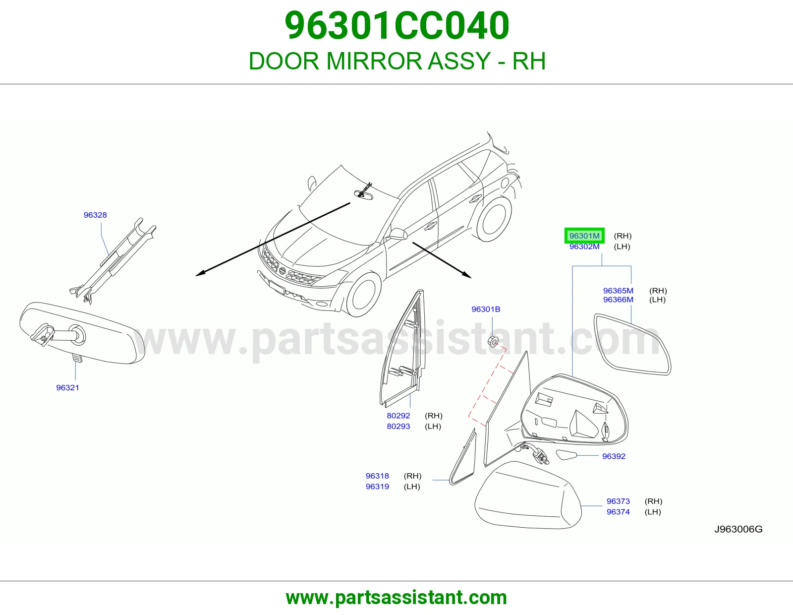 DOOR MIRROR ASSY - RH 96301CC040