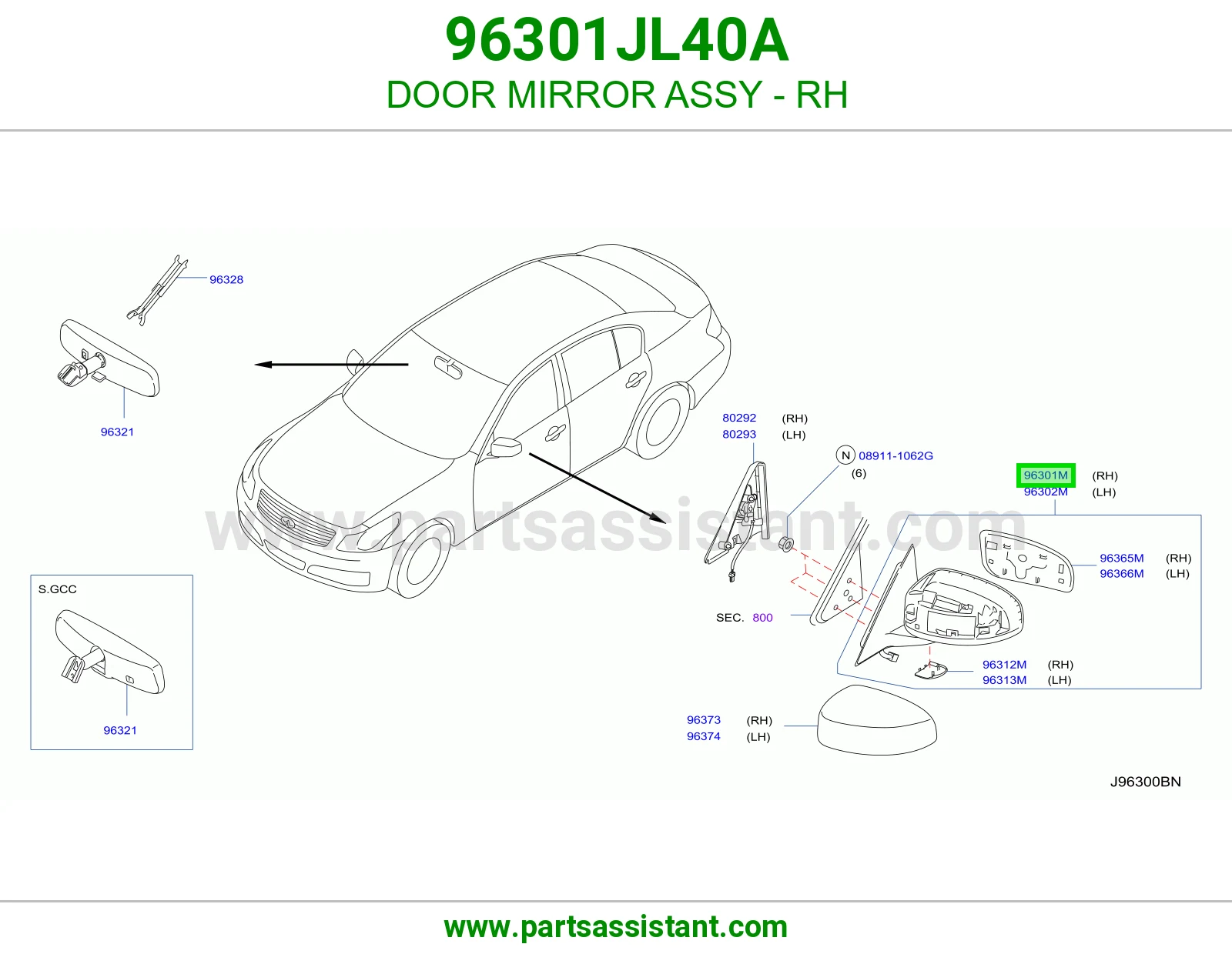 مرايه جانبيه امامي يمين 96301JL40A