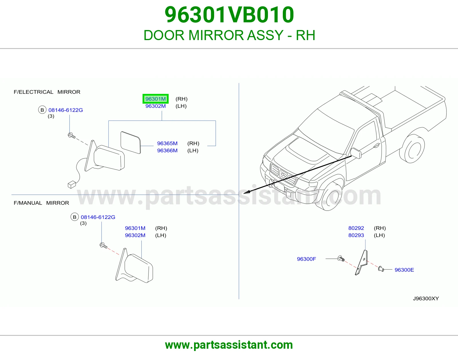 DOOR MIRROR ASSY - RH 96301VB010