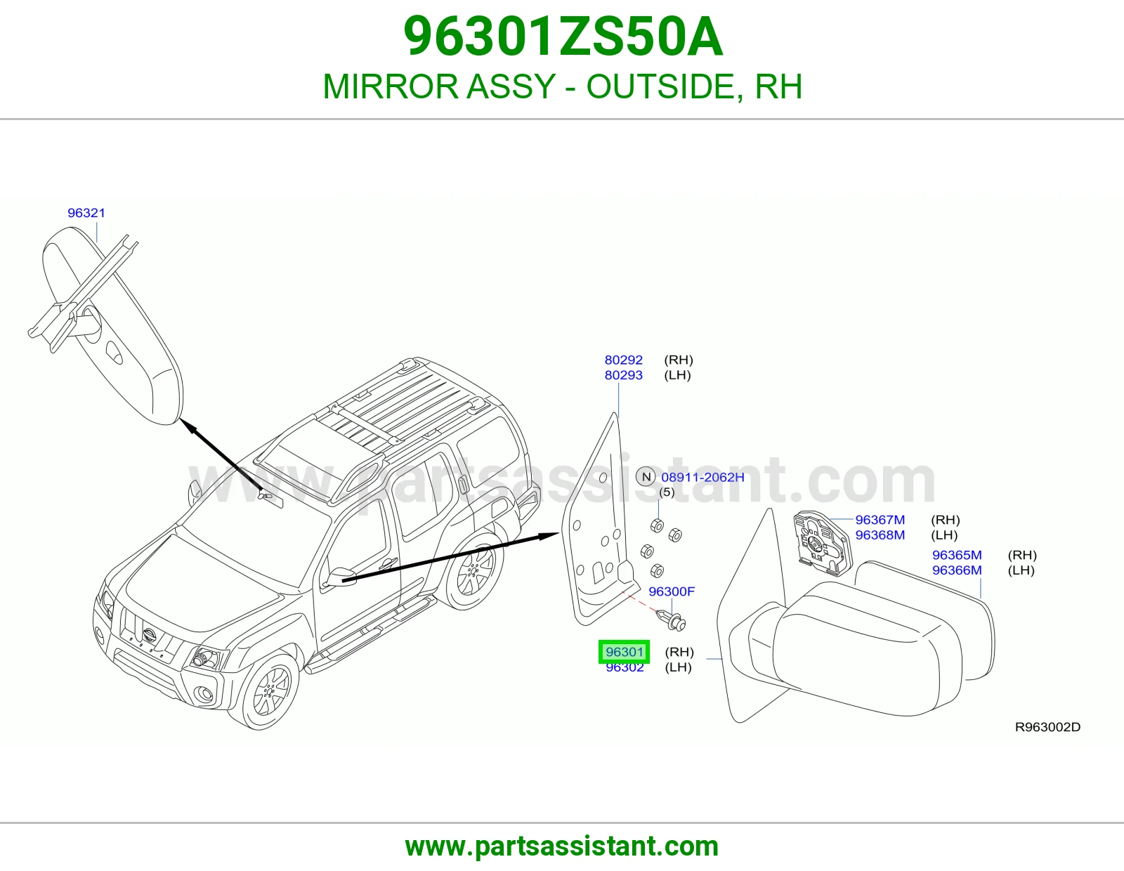 مرايه جانبيه امامي يمين 96301ZS50A