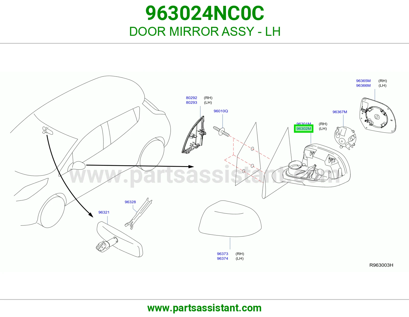 مرايه جانبيه امامي يسار 963024NC0C