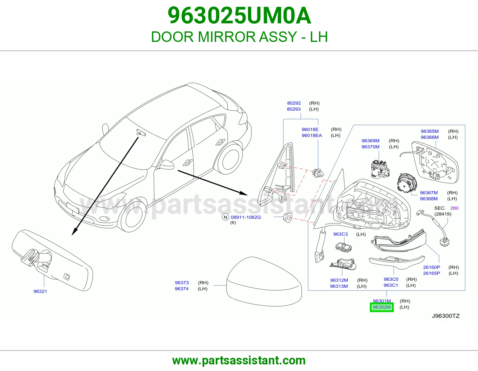 DOOR MIRROR ASSY - LH 963025UM0A