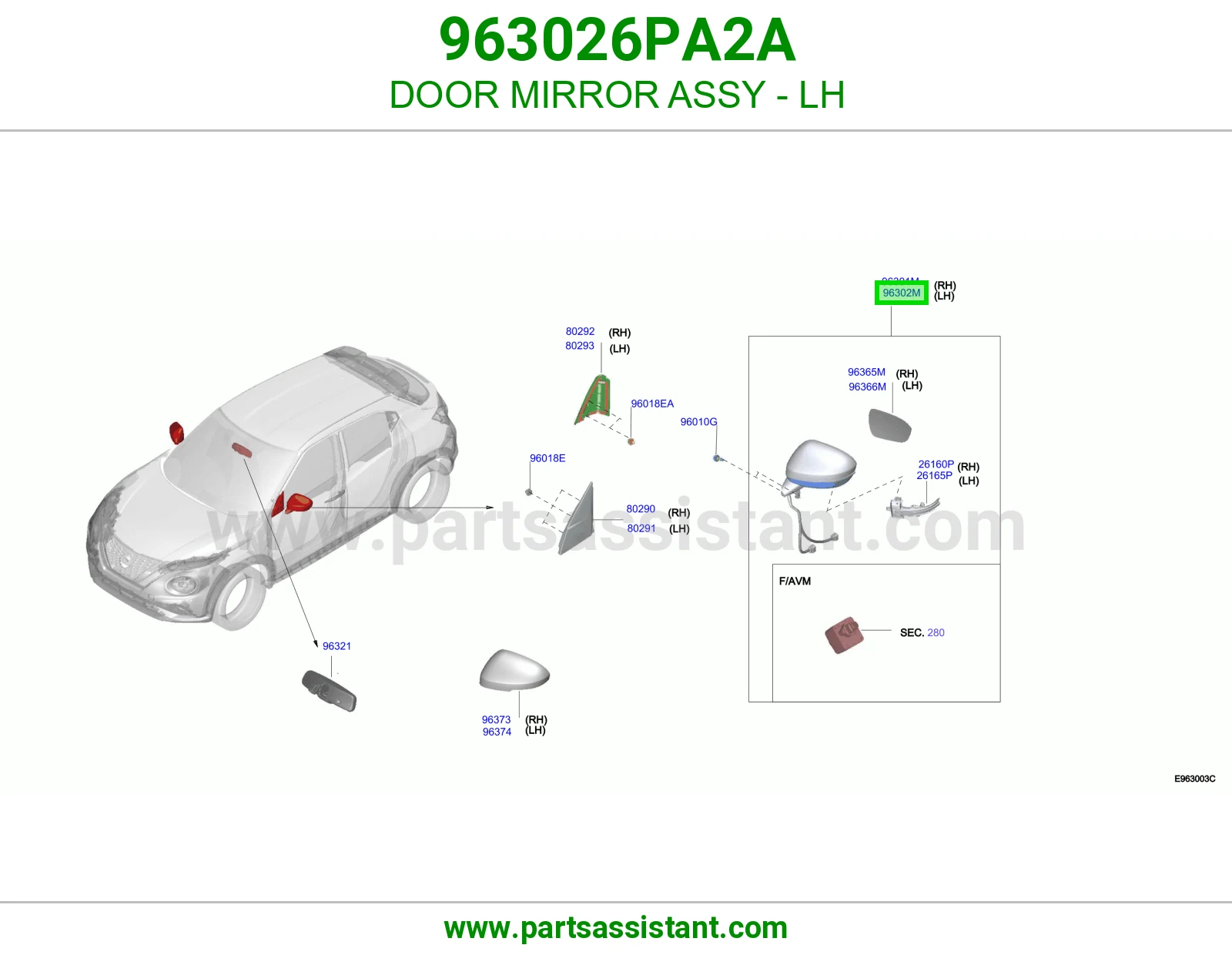 مرايه جانبيه امامي يسار 963026PA2A