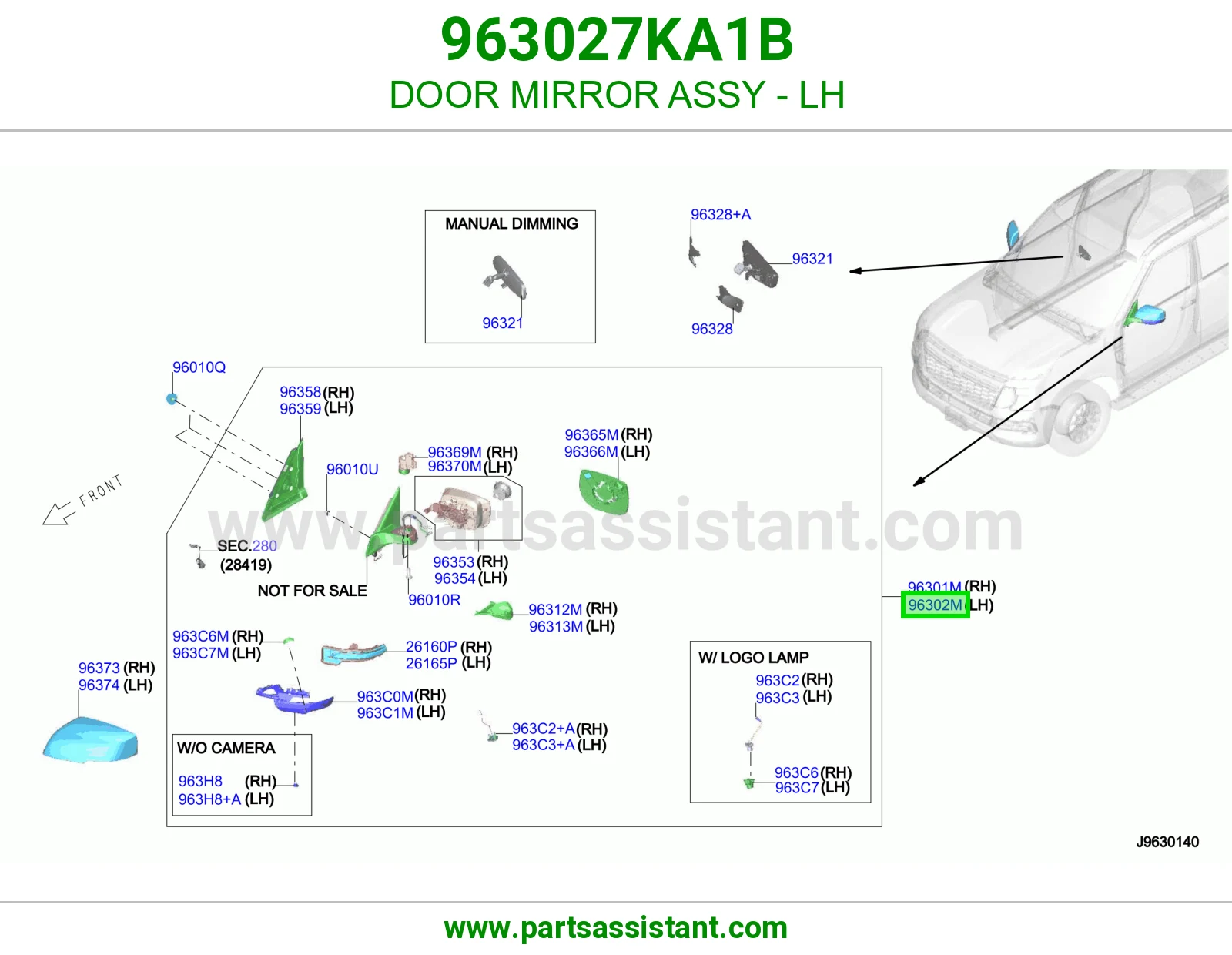 مرايه جانبيه امامي يسار 963027KA1B