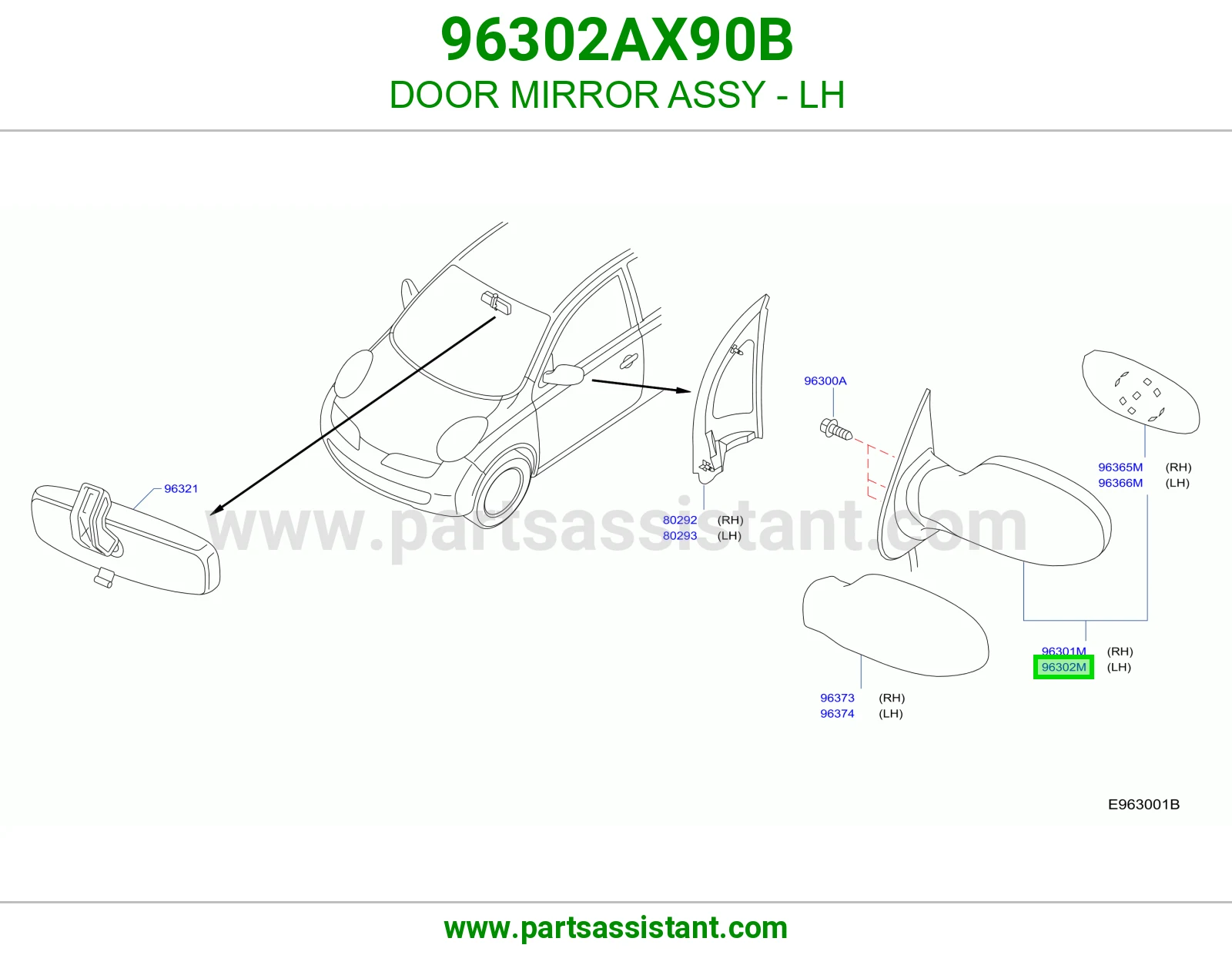 DOOR MIRROR ASSY - LH 96302AX90B