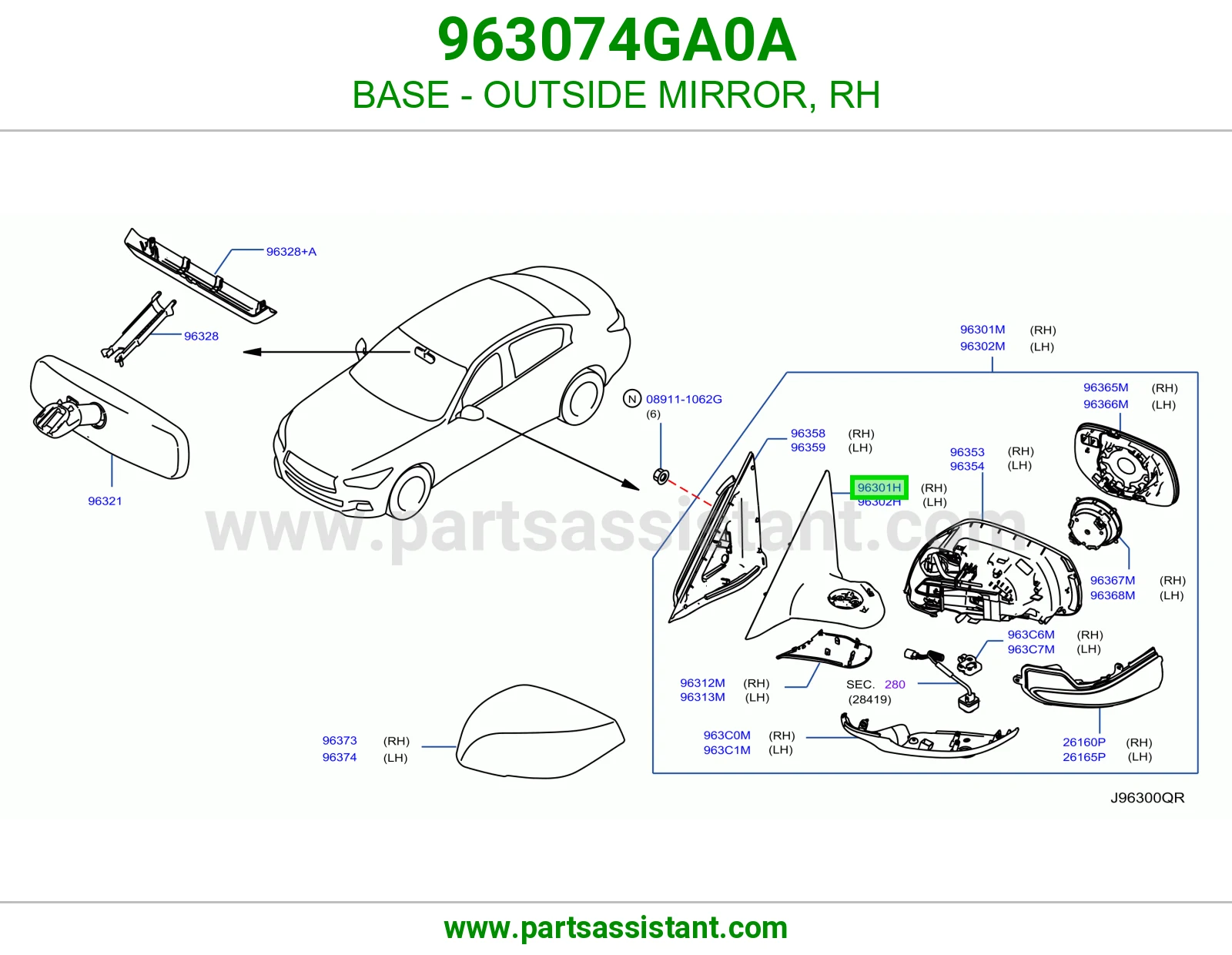 قاعدة مراية جانبية يمين 963074GA0A