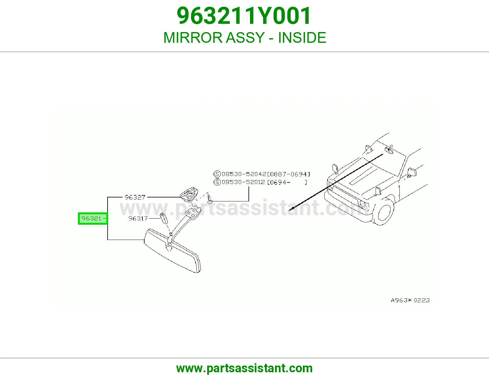 MIRROR ASSY - INSIDE 963211Y001