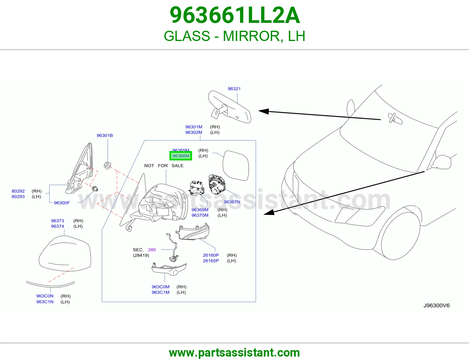 GLASS - MIRROR, LH 963661LL2A