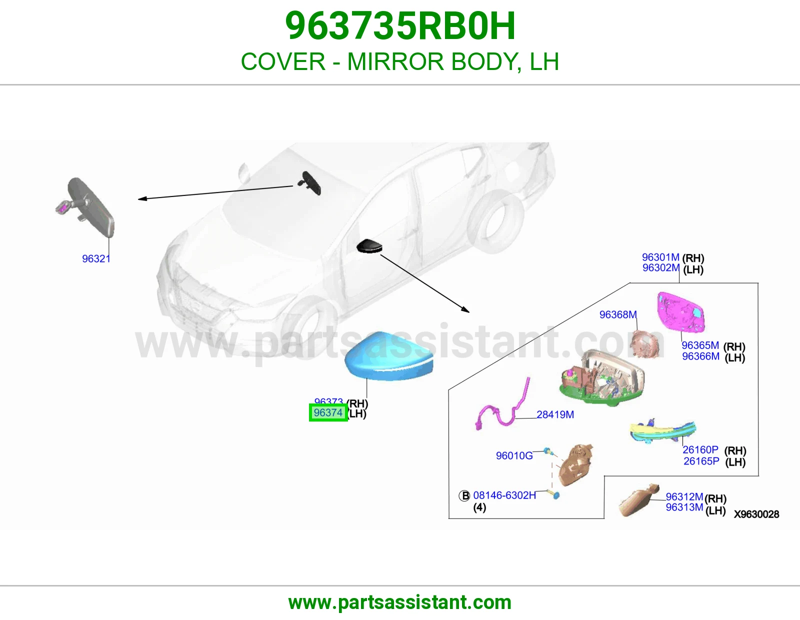 غطا مرايه امامي يمين 963735RB0H