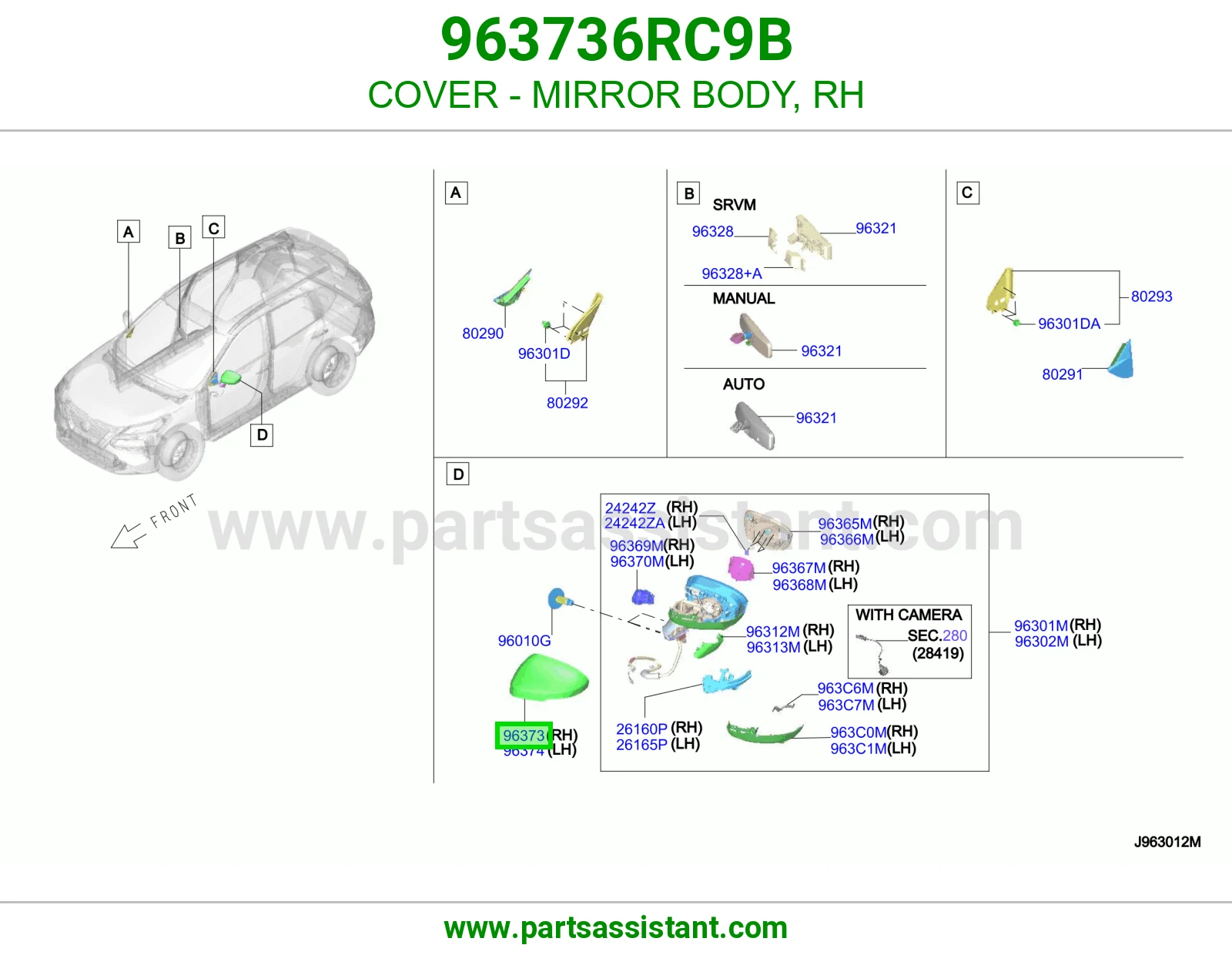 غطا مرايه امامي يمين 963736RC9B