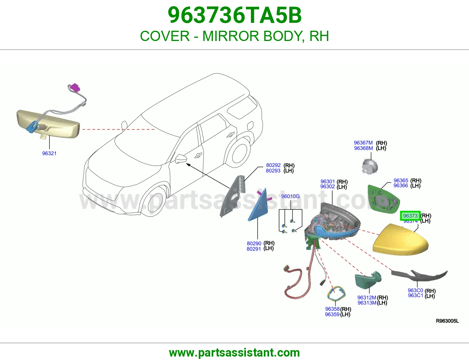 غطا مرايه امامي يمين 963736TA5B