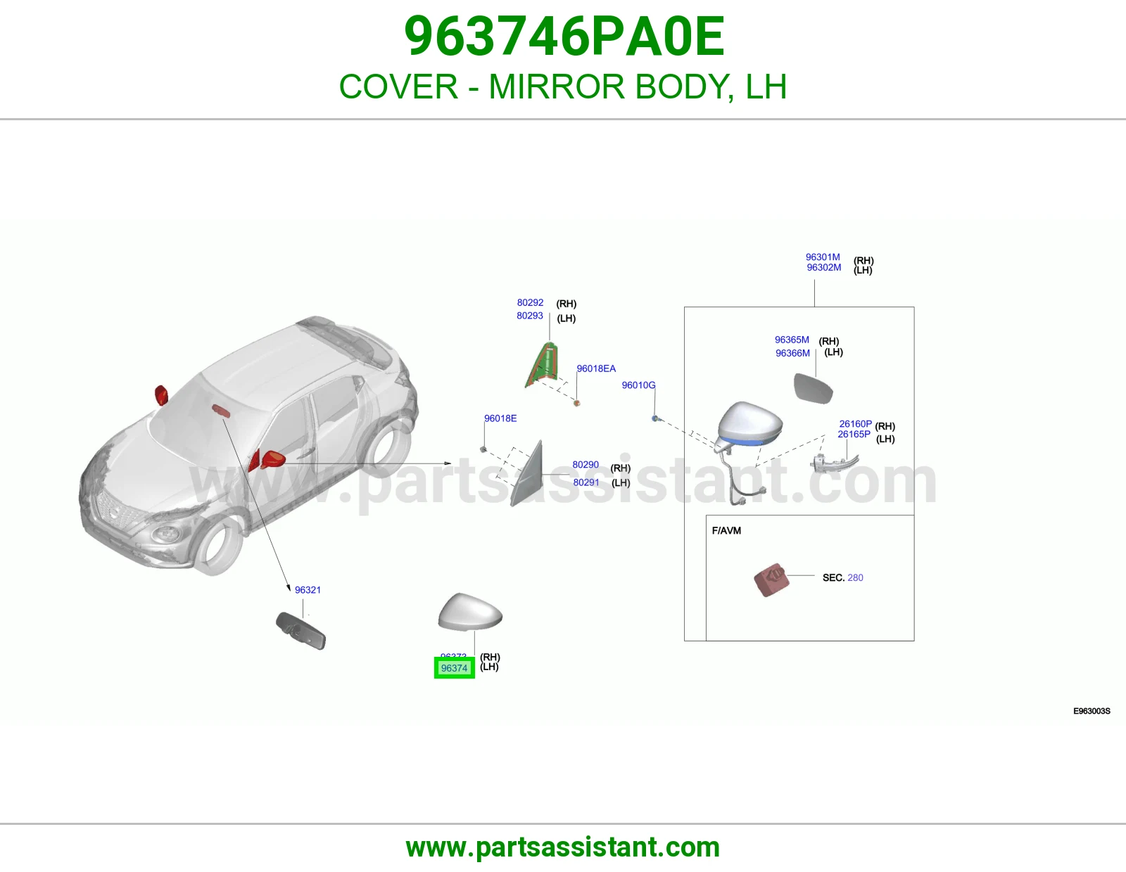 غطا مرايه امامي يسار 963746PA0E