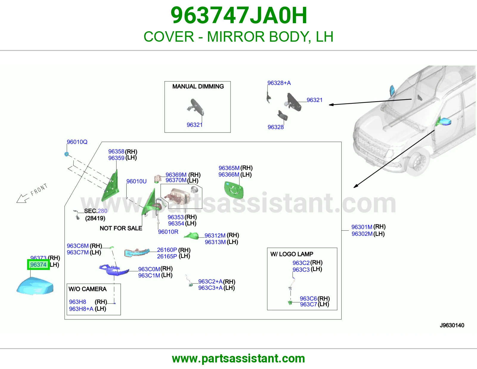 غطا مرايه امامي يسار 963747JA0H
