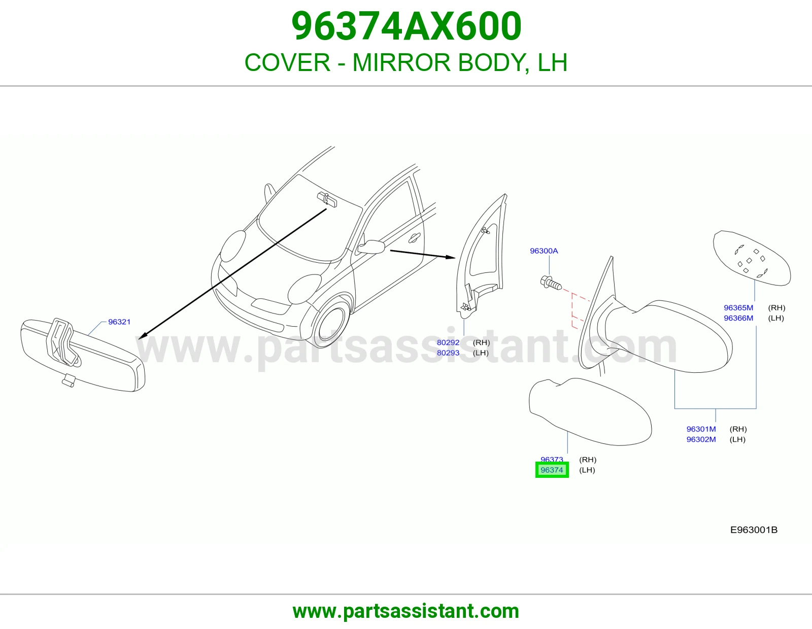 غطا مرايه امامي يسار 96374AX600