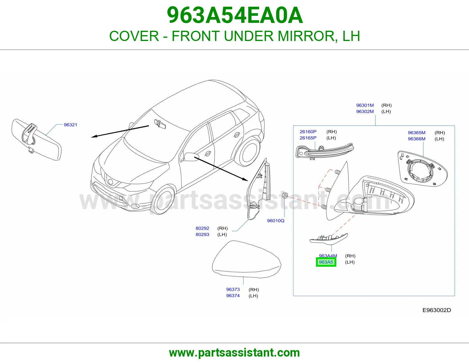 غطاء مراية أمامية تحت يسار 963A54EA0A
