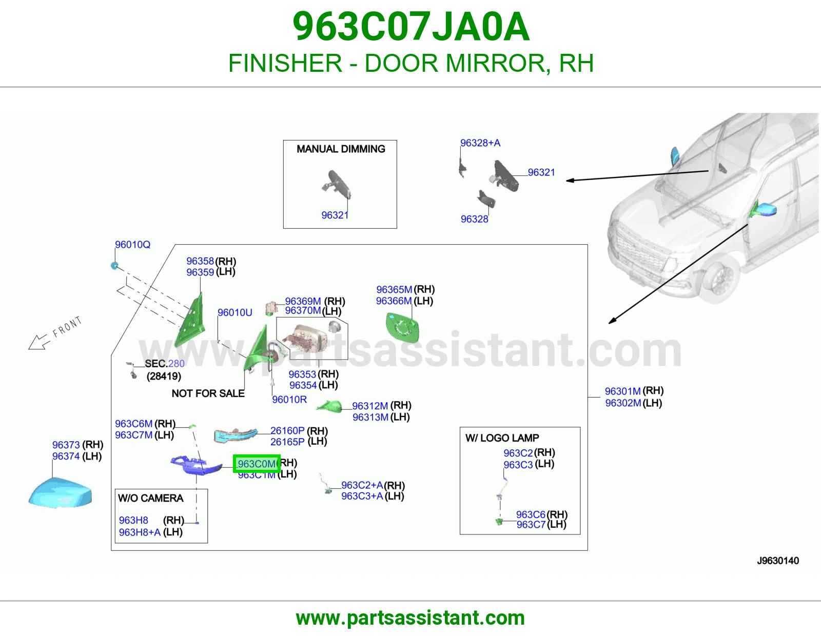 غطا اشار مرايه امامي يمين 963C07JA0A