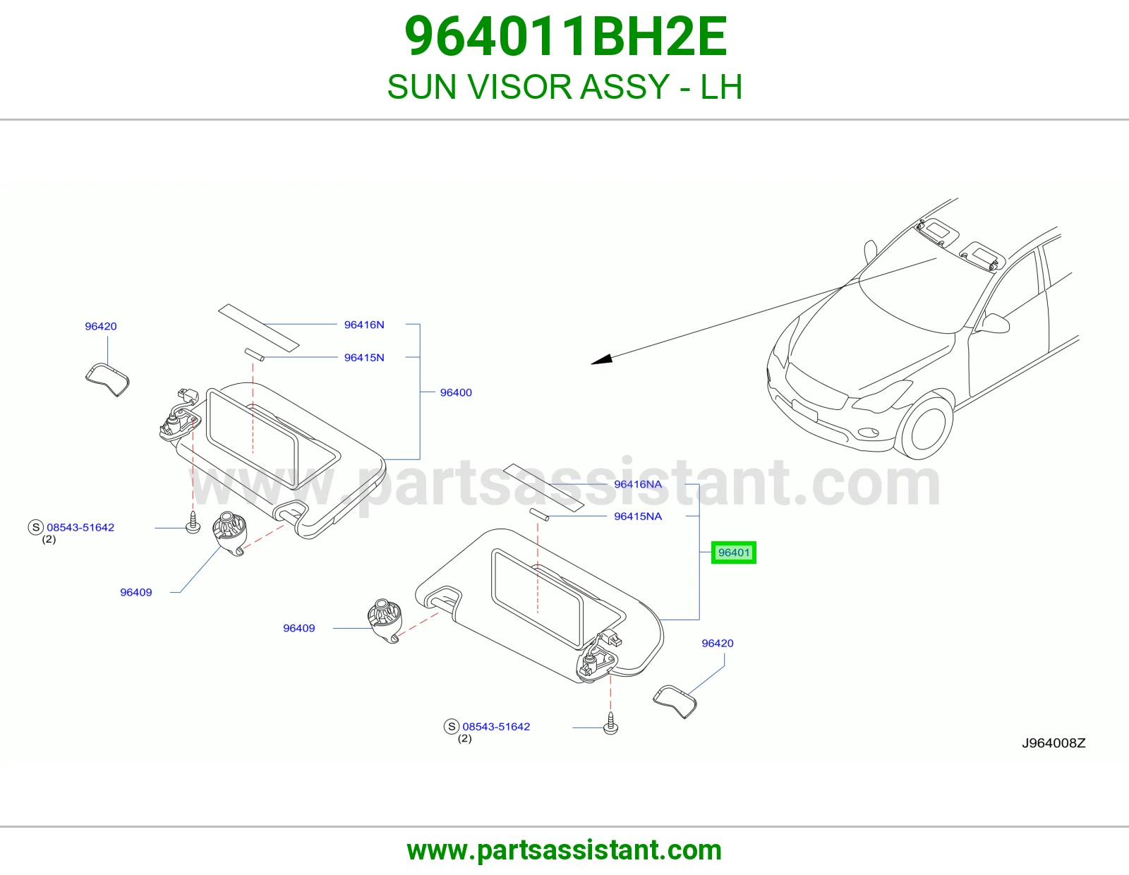 SUN VISOR ASSY - LH 964011BH2E