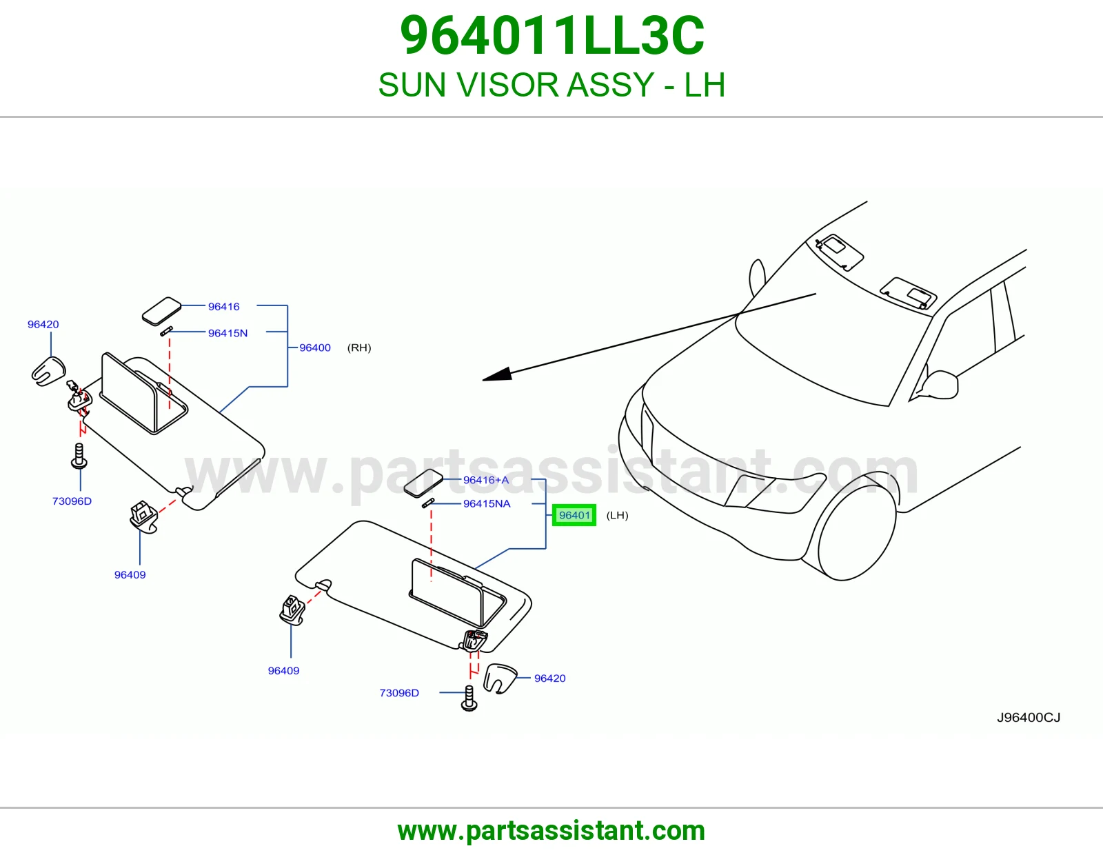 SUN VISOR ASSY - LH 964011LL3C