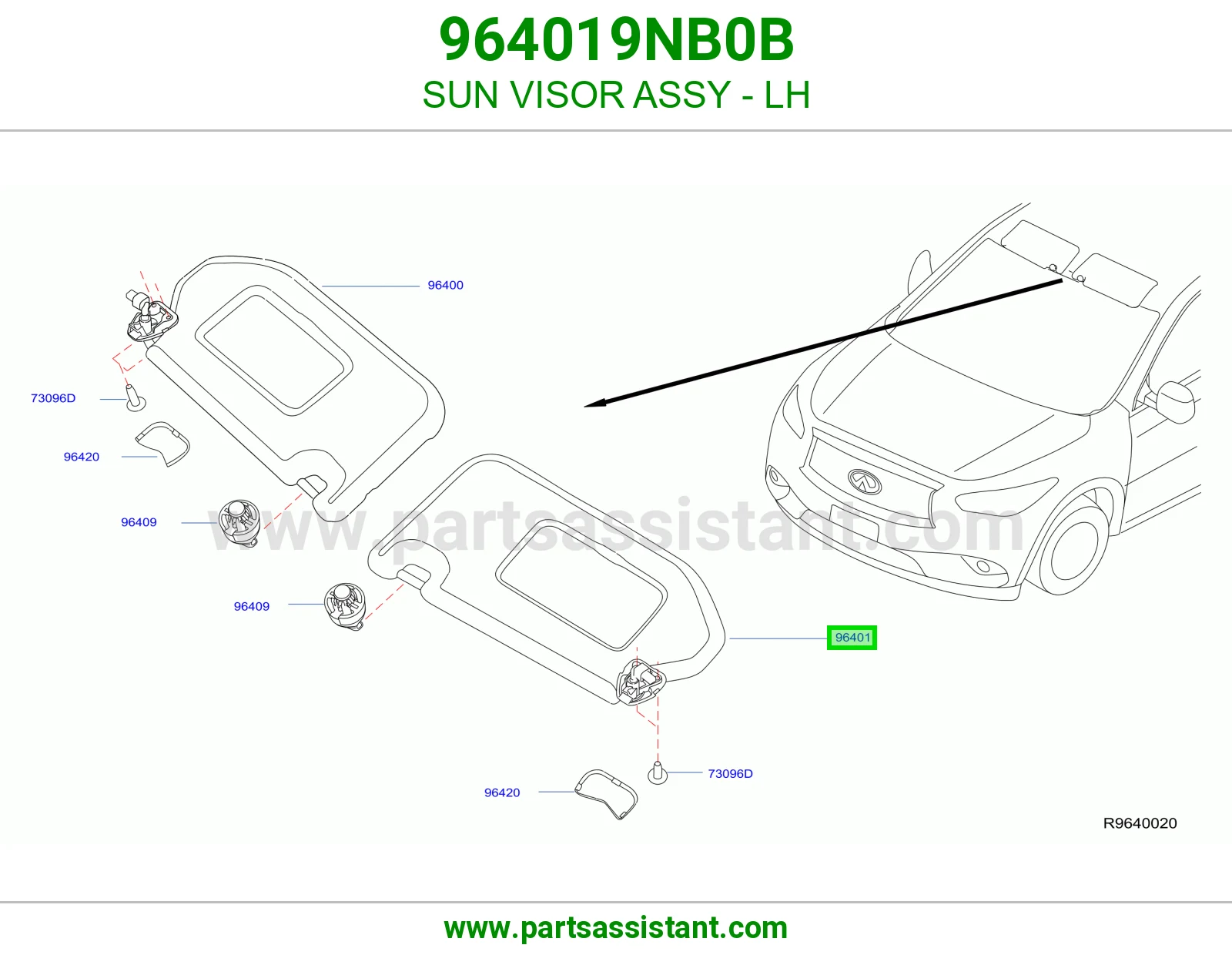 SUN VISOR ASSY - LH 964019NB0B